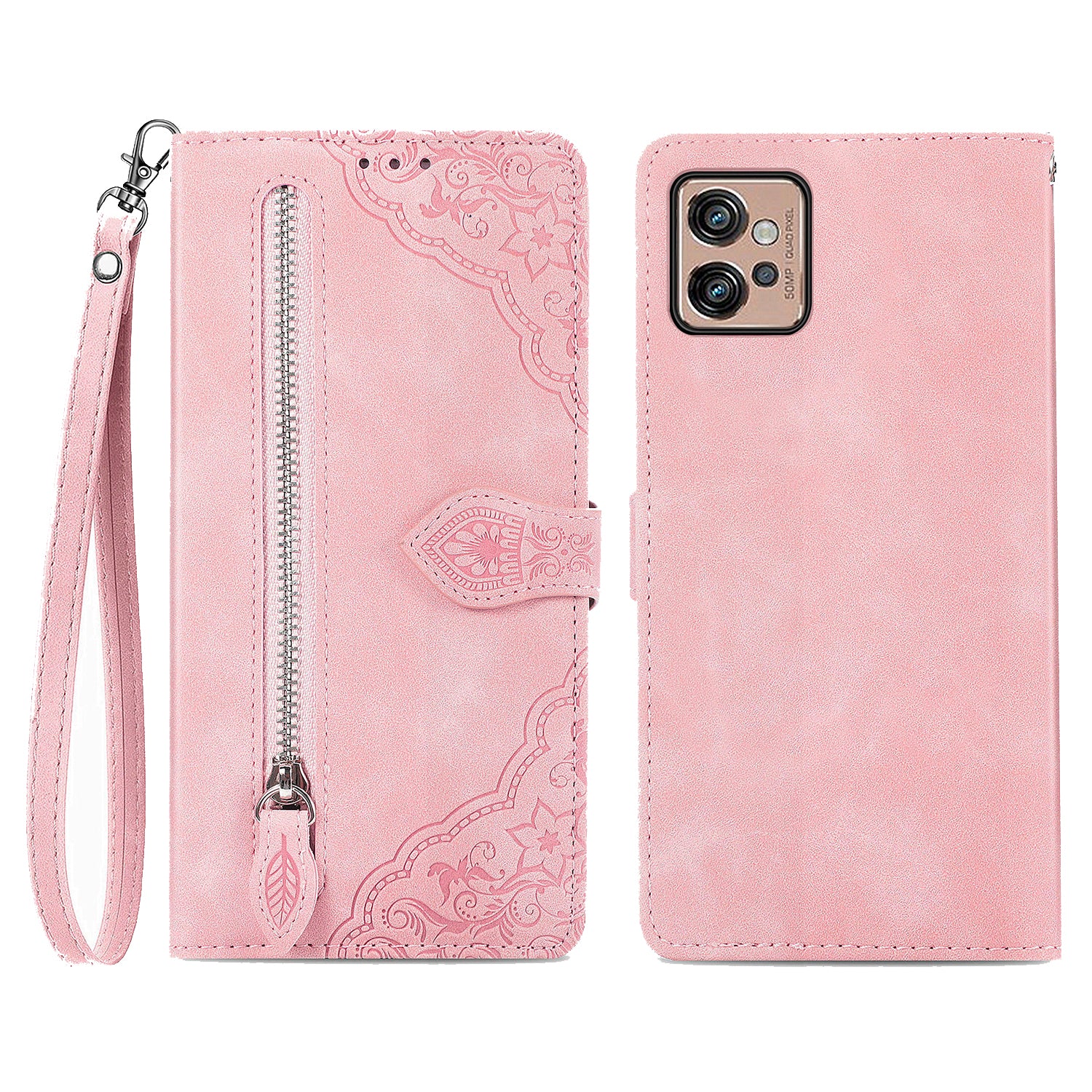 For Motorola Moto G32 4G Flower Imprinted Pattern Drop-proof PU Leather Zipper Pocket Cell Phone Cover Stand Wallet Case For Motorola Moto G32 4G Flower Imprinted Pattern Drop-proof PU Leather Zipper Pocket Cell Phone Cover Stand Wallet Case